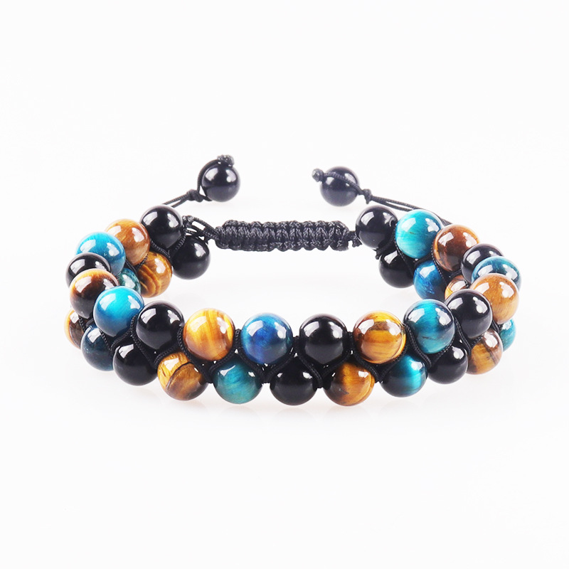 Venta caliente transfronteriza europea y americana natural Ojo de Tigre ágata pulsera hombres tejido ajustable negro imán yoga pulsera de cuentas image 10