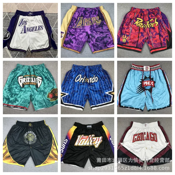 Wholesale Cross-border Basketball Pants Fast Ship Spurs Hot Lakers Calf Sun Magic Warriors Embroidery Four Pocket Ball Pants