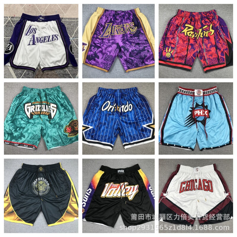 Wholesale Cross-border Basketball Pants Fast Ship Spurs Hot Lakers Calf Sun Magic Warriors Embroidery Four Pocket Ball Pants