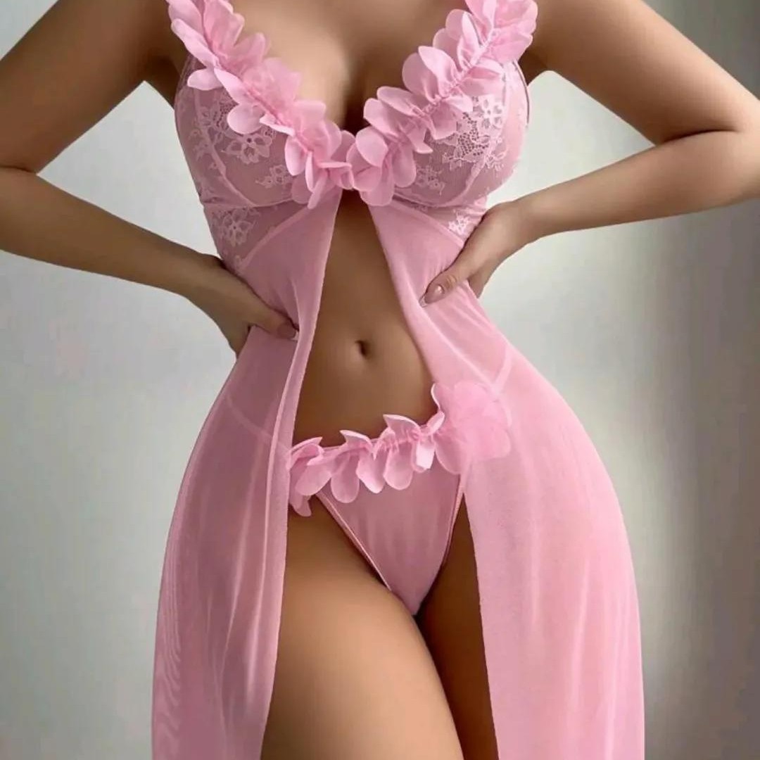Amazon Pure Desire Low-Cut Strapless Long Dress See-Through Mesh Lace Backless Lingerie Women's Floral