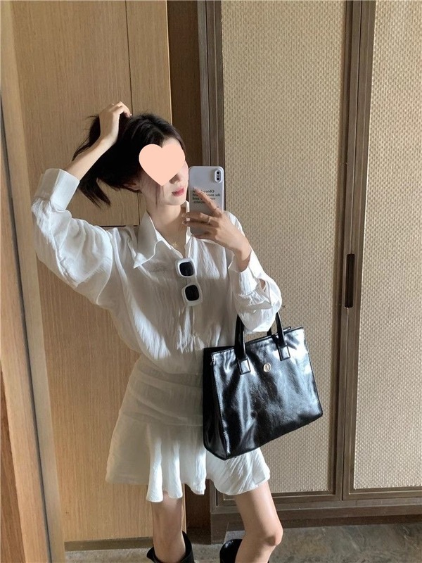 假两件白色长袖衬衫连衣裙女春秋季新款气质收腰荷叶边字短裙女|undefined
