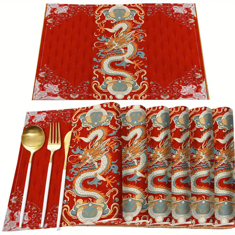 Transfronterizos lino almohadilla de mesa Aliexpress TEMU Amazon almohadilla de mesa cuadrada búfalo rojo almohadilla de Navidad Día de la Independencia