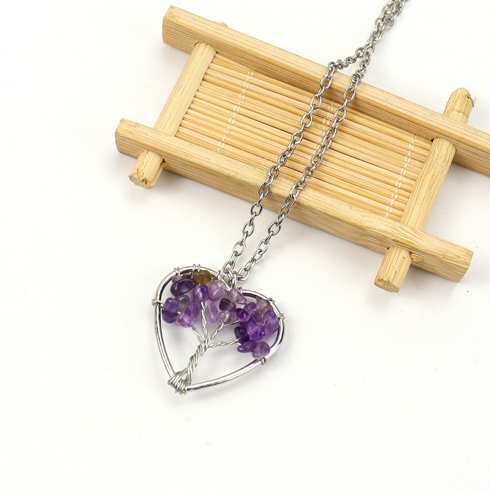 10g Weight Alloy Pendant Material Pendant Necklace Classification Alloy Chain Material 1 Piece Quantity Holiday, Daily Occasion Alloy, natural stone, Agate Material Tree, Heart Shape Pattern Women's Gender Beaded, Hollow Out Design Pastoral, Simple Style, IG Style Style IG Style Pastoral Simple Style Tree Heart Shape Alloy Natural Stone Agate Wholesale Pendant Necklace 8