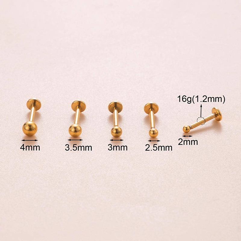 2PCS 16G Edelstahl sphärische Plug-in Nadel Schubstange modische Bohne Lippe Knochen Nagel Knorpel Ohrschmuck_voghion.com