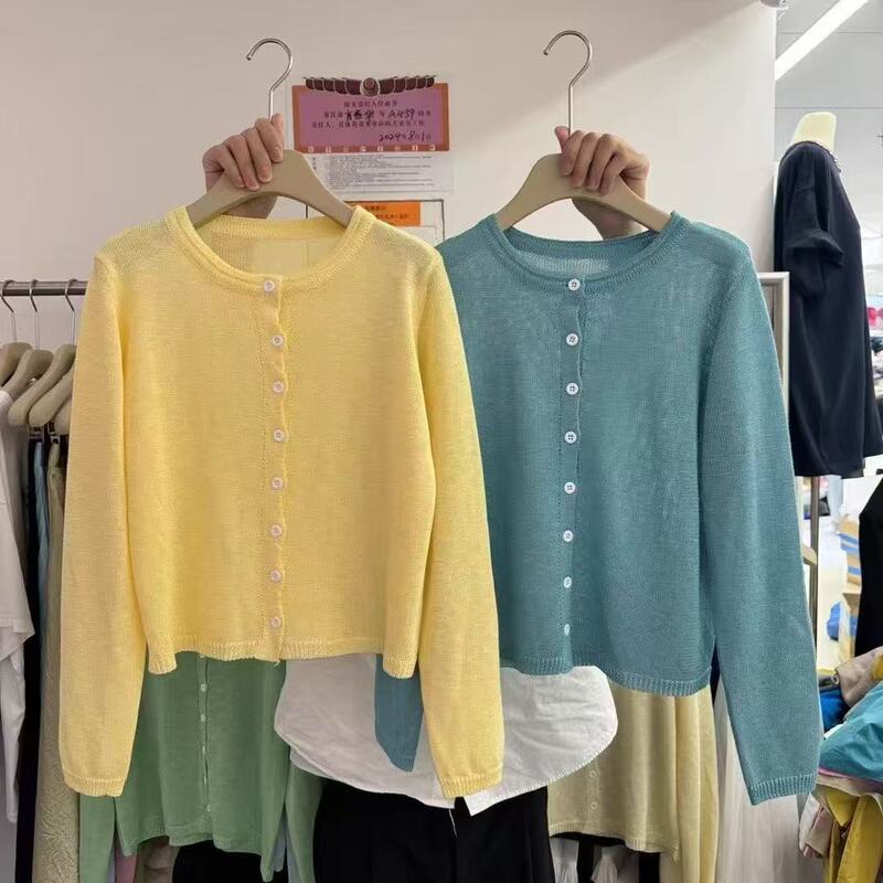 Lazy Yellow Knitted Cardigan for Women 2025 Spring New Knitwear Knitwear Sun Protection Korean Single-Breasted Top Jacket