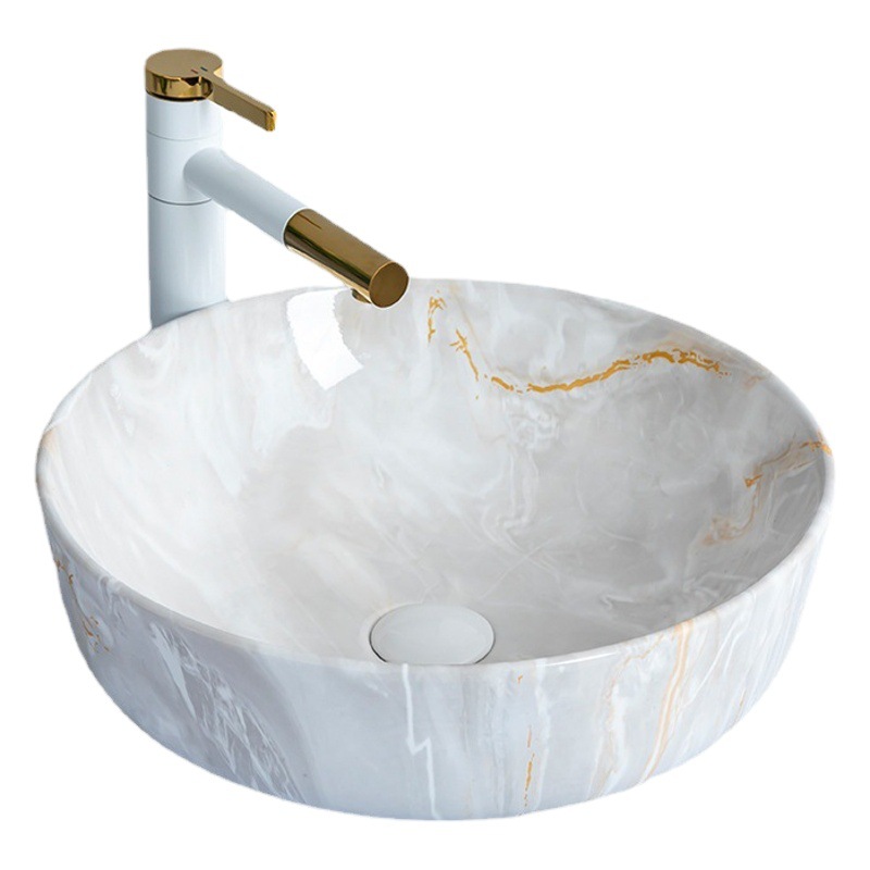 Lavabo de cerámica patrón de mármol Cuenca Superior lavabo de alta gama estilo europeo luz estilo de lujo Hotel ingeniería arte cuenca