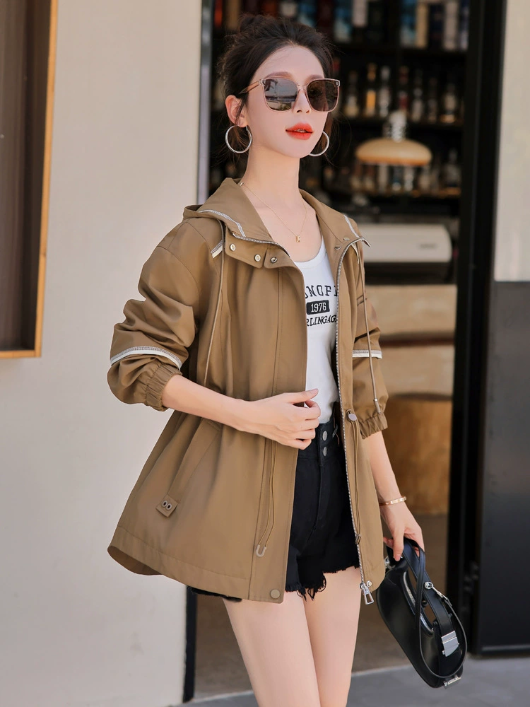 Trench coat, autumn jacket for leisure, oversize, drawstring