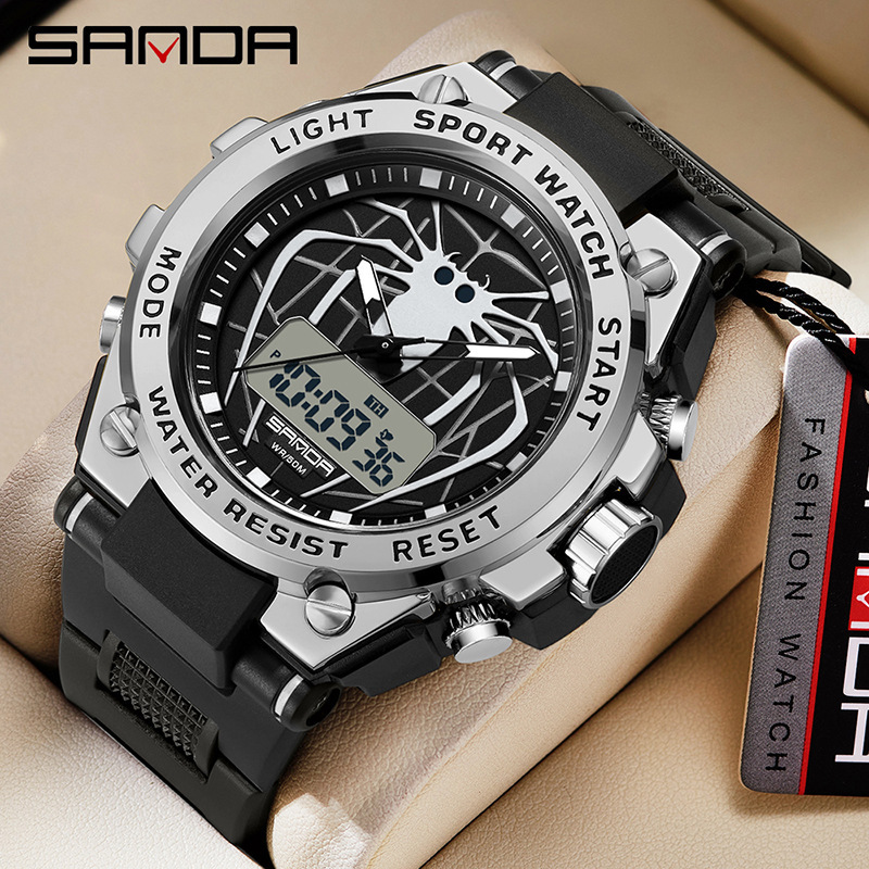 Sanda nuevo reloj araña luminoso impermeable reloj electrónico moda personalidad juventud reloj despertador reloj de los hombres 3159