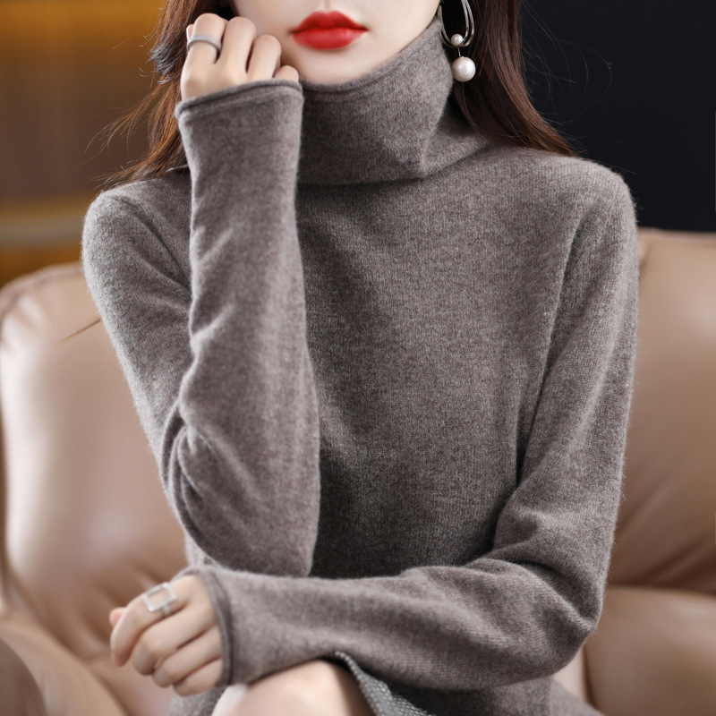 堆堆领羊毛衫女100纯羊毛秋冬高领洋气内搭薄款针织打底羊绒毛衣1 3