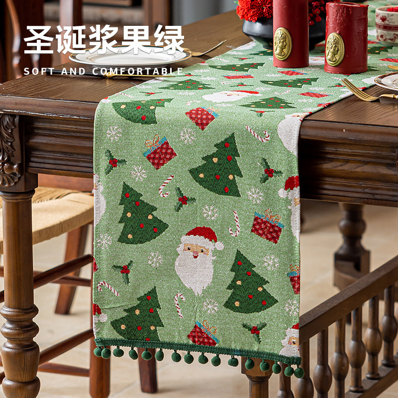 クリスマス新作レッドテーブルフラッグサンタクロースタッセルボール洋食雰囲気アレンジメントロングクロスサイドキャビネットテーブルフラッグクロス|undefined