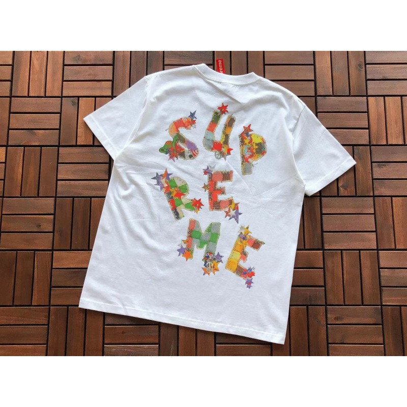 Supreme Cross-Border Basic Heavyweight Pure Cotton Short-Sleeve Original Trendy Street Style Letter Print T-Shirt Loose Fit Unisex