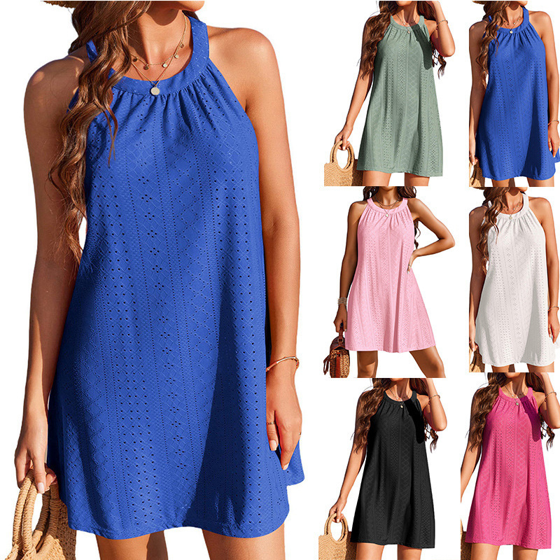 Amazon European and American cross-border foreign trade 2024 spring and summer new women's blouse hollow crochet sleeveless dress vest