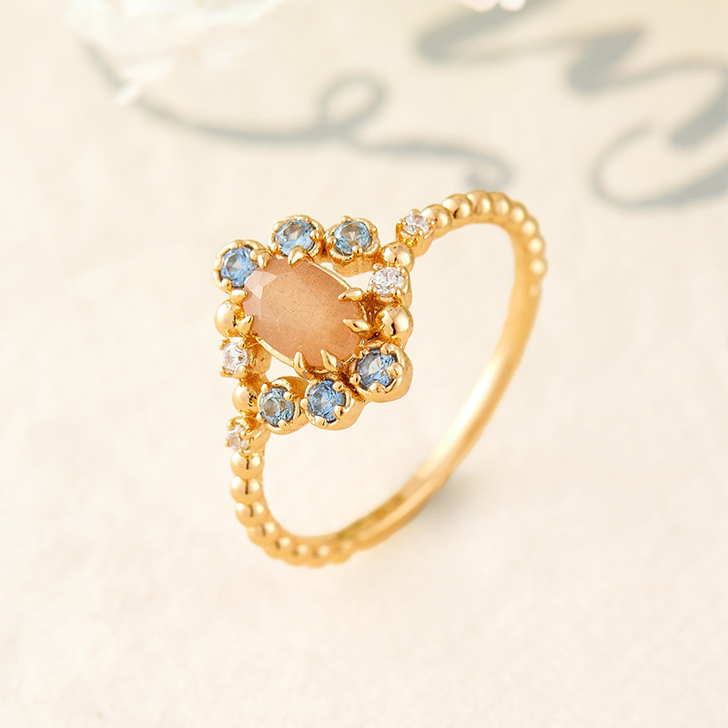 Dames ring van s925 zilver met oranje maansteen designer_voghion.com