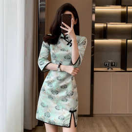 改良旗袍裙子2025秋装新款时尚修身显瘦新中式复古民国风连衣裙女