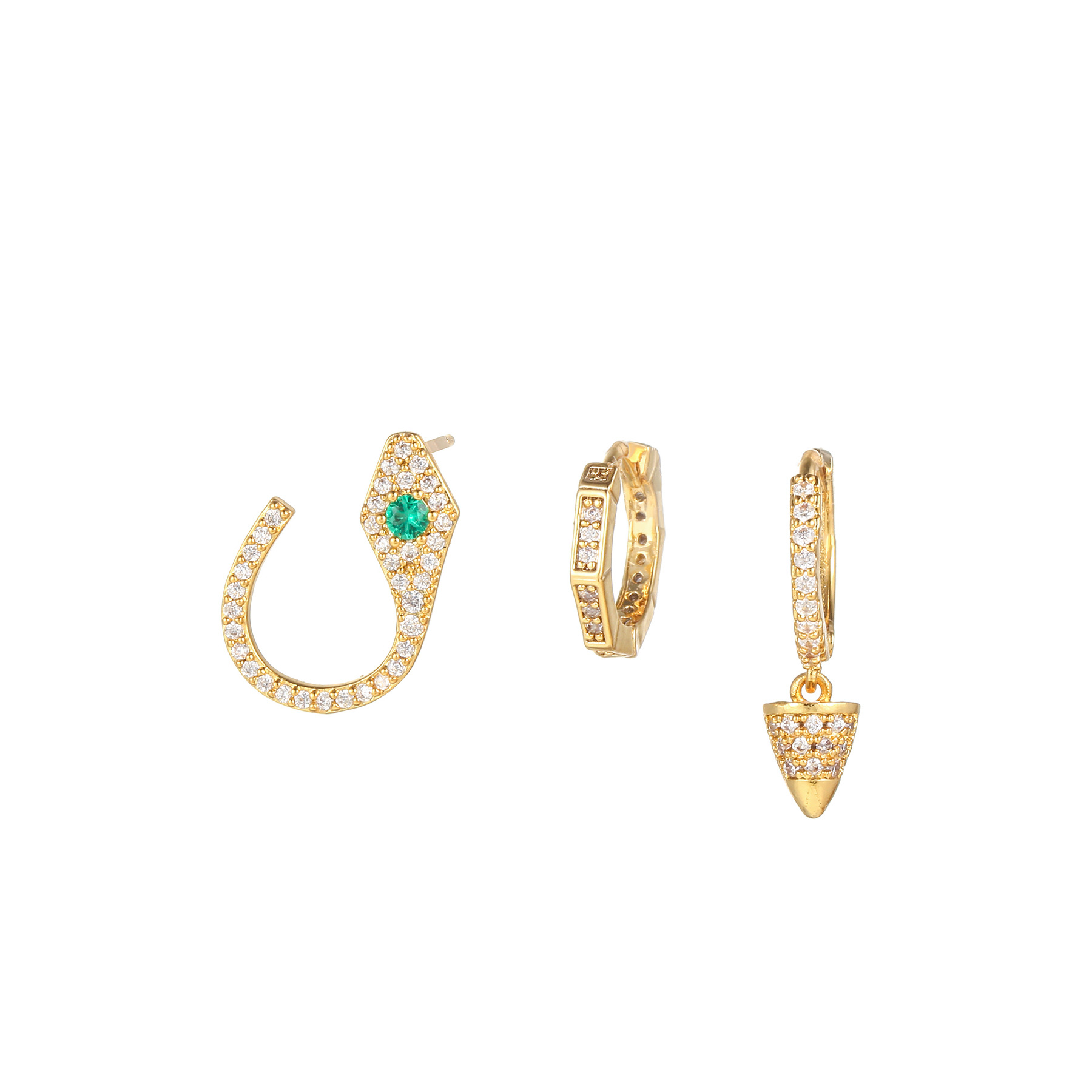 18K Gold Micro Inlaid Zircon Three-Piece Earrings Set