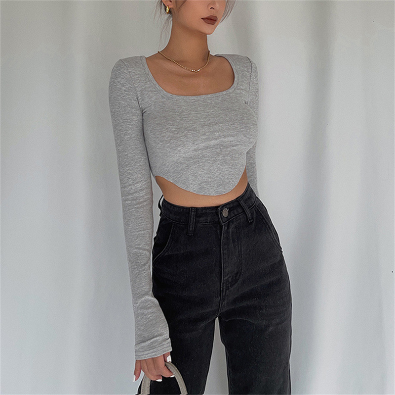 Ribbed Long-Sleeve Asymmetric Hem Top