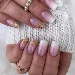 Mid-length trendy Western Ins-style faux nails with pearl gold powder, luxurious and grand, wearable nail art sheets, finished products