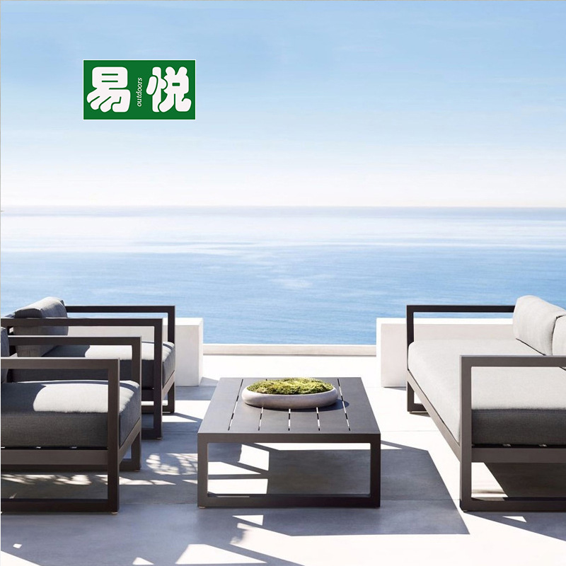 Jardín al aire libre Villa sofá mesa de té creativo hierro forjado impermeable sofá de patio sofá de aluminio al aire libre