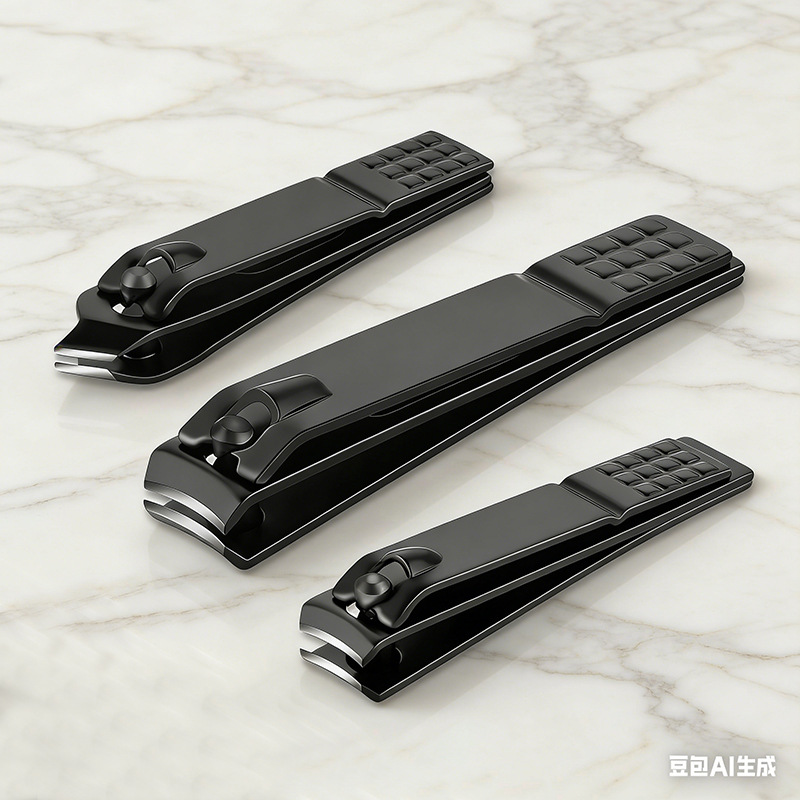 Cross-Border Stainless Steel Nail Clippers, Black Large Anti-Splash Nail Clippers, Portable Nail Scissors, Manicure and Nail Trimming Tools