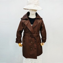 男童外套皮风衣春秋新款儿童风衣中长款帅气男孩跨境现货外贸