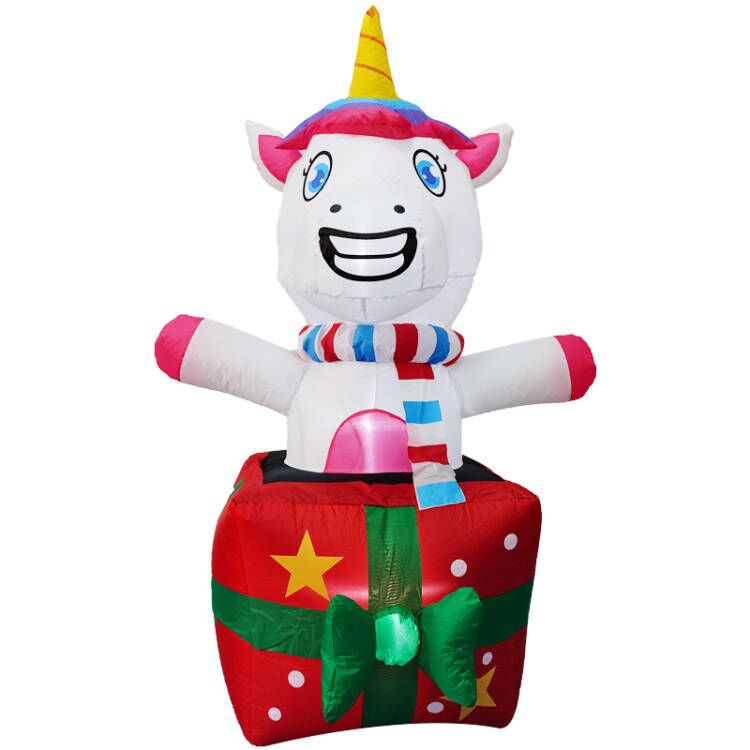 圣诞独角兽充气模型 圣诞节礼物装饰品摆件 节日派对道具