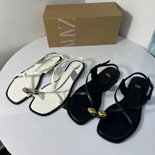 Flat Sandals Women's ZA2024 Summer New Holiday Fashion Casual Beach Shoes All-match Soft Bottom Clip Toe Roman Shoes