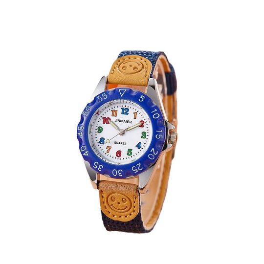 Factory wholesale cartoon children's watch word quartz waterproof nylon canvas strap student children's watch