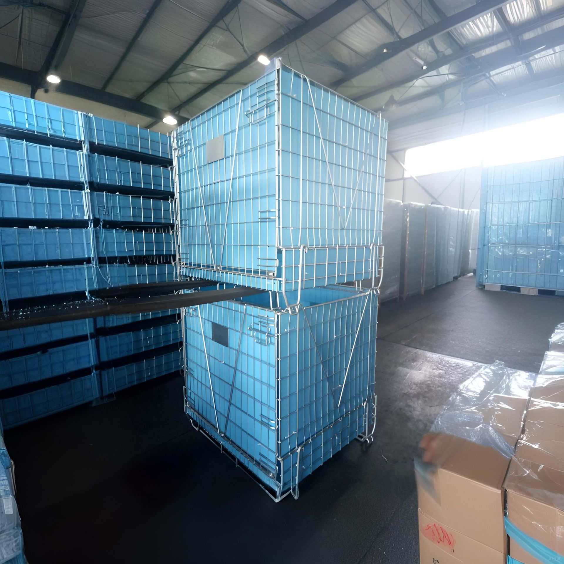 周转用仓储笼周转箱金属丝网镀锌笼可堆垛可折叠仓储笼
