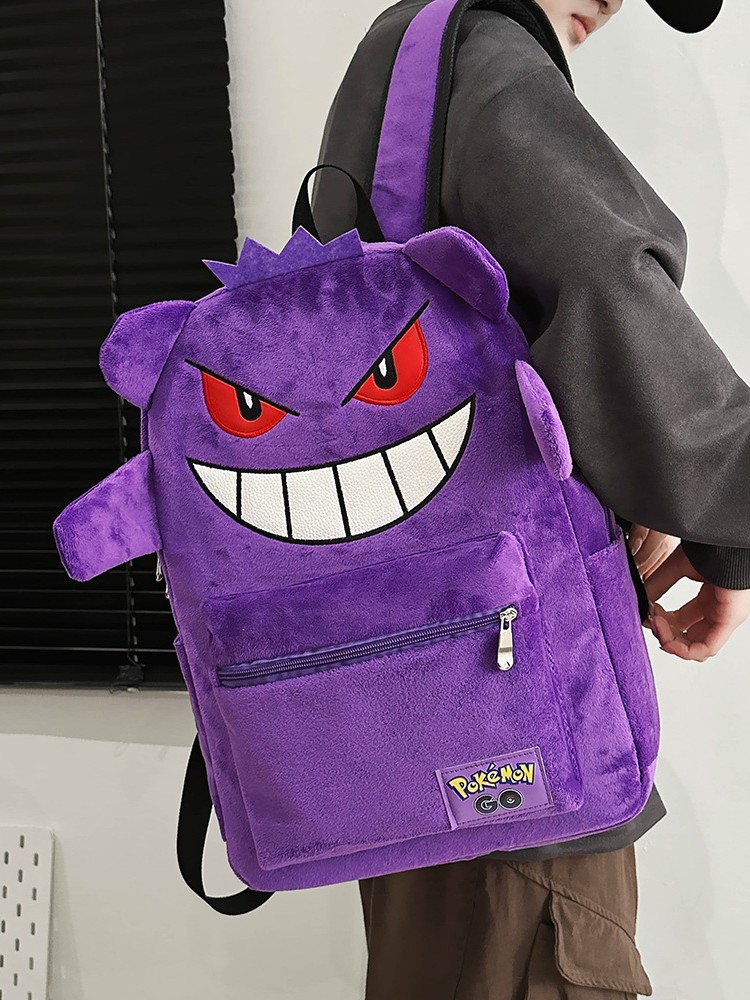 2025 nuevo monstruo mochila de peluche púrpura pareja de dibujos animados de gran capacidad para estudiantes universitarios mochila transfronteriza