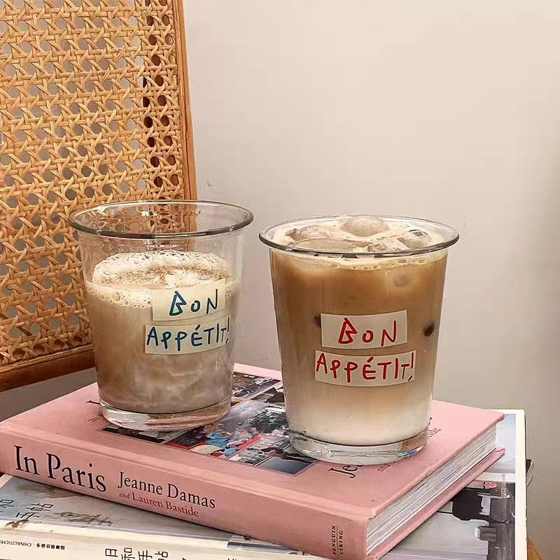 Ins Popular American Cold Brew Iced Latte Cafe Coffee Cup Japanese and Korean French Letter Print Glass Afternoon Tea Ins Popular American Cold Brew Iced Latte Cafe Coffee Cup Japanese and Korean French Letter Print Glass Afternoon Tea