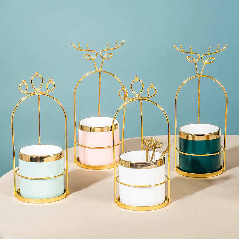 Nórdico luz lujo fruta tenedor cuchara cerámica tarro de almacenamiento traje creativo Luna pastel cuchillo tenedor cuchara de acero inoxidable fruta tenedor hogar