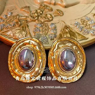 欧美素金时尚夸张个性椭圆耳环中古vintage几何时尚优雅百搭耳钉