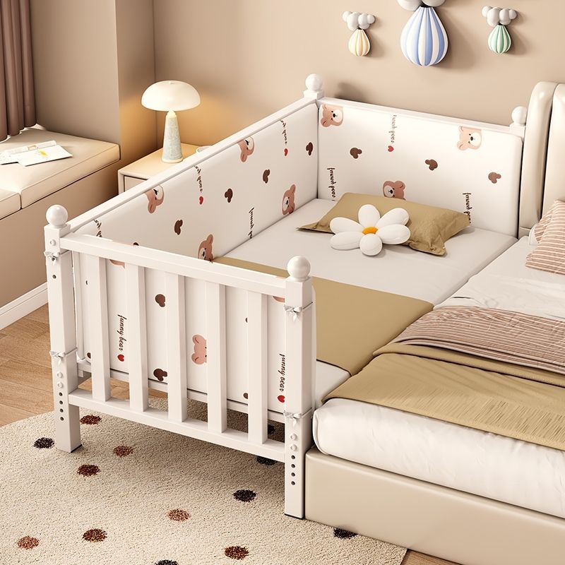 Children's Spliced ​​Bed Wrought Iron Baby Single Bed with Guardrails Baby Widened Edge Bed Kids Anti-Fall Liftable Crib