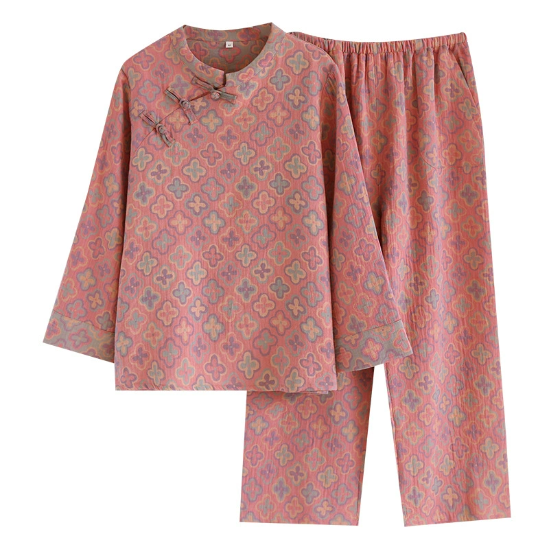 Spring summer pijama, long-sleeve, trousers, set, plus size, flowered