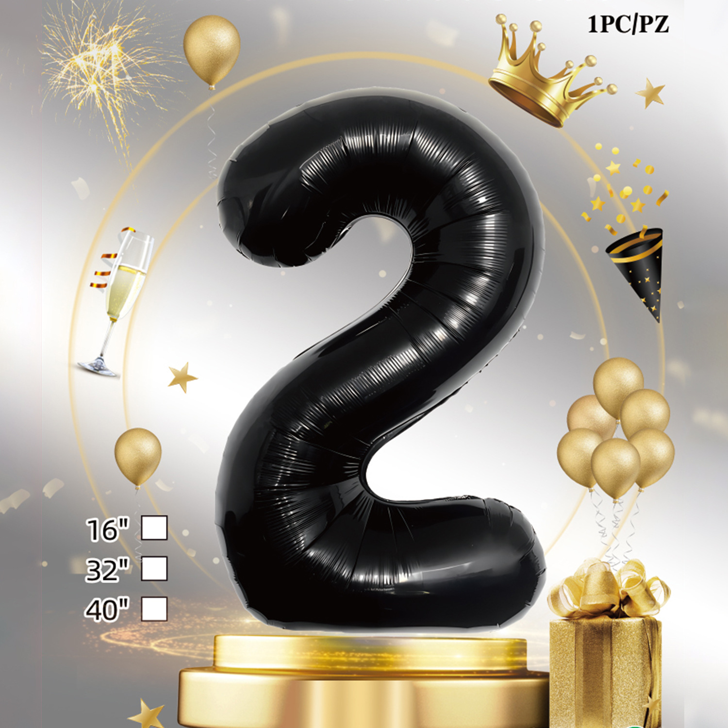 Embalaje de tarjeta de papel independiente digital de cumpleaños impreso en blanco de 32 pulgadas, decoración de fiesta de la versión estadounidense, película de aluminio, decoración de globos de papel de aluminio