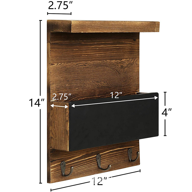 Estante de periódicos de madera Estante de almacenamiento colgante Estante de correo de madera montado en la pared con gancho de llave de pizarra