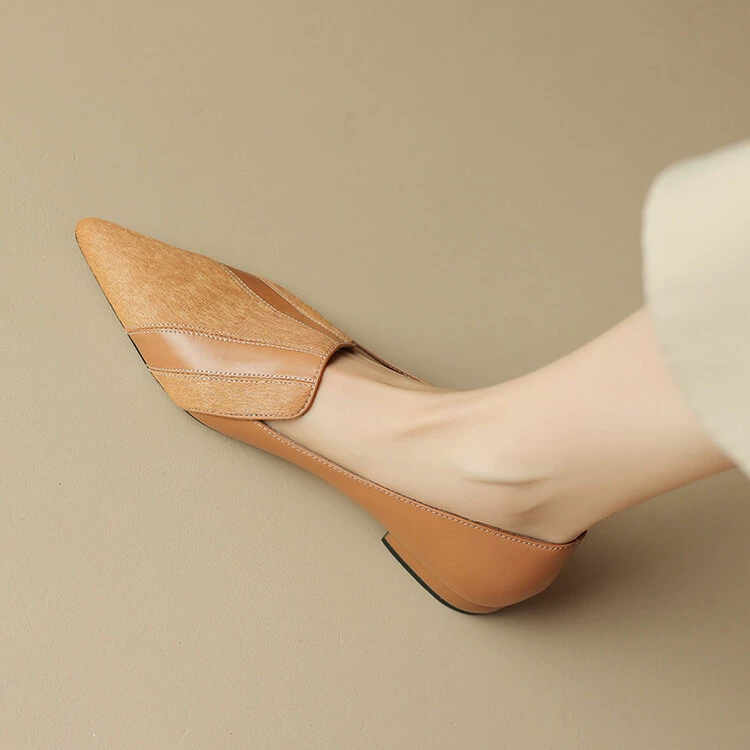 2 см низкий каблук конский волос шить обувь женщин осень и зима Новый указал плоские туфли повседневные Черные Пригородные туфли женщин