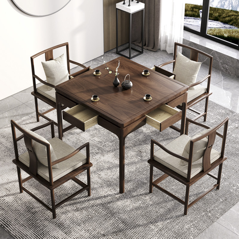 Old Elm Eight Immortals Table Solid Wood Square Chess Table and Chair Combination Household Square Mahjong Table with Drawers Square Dining Table