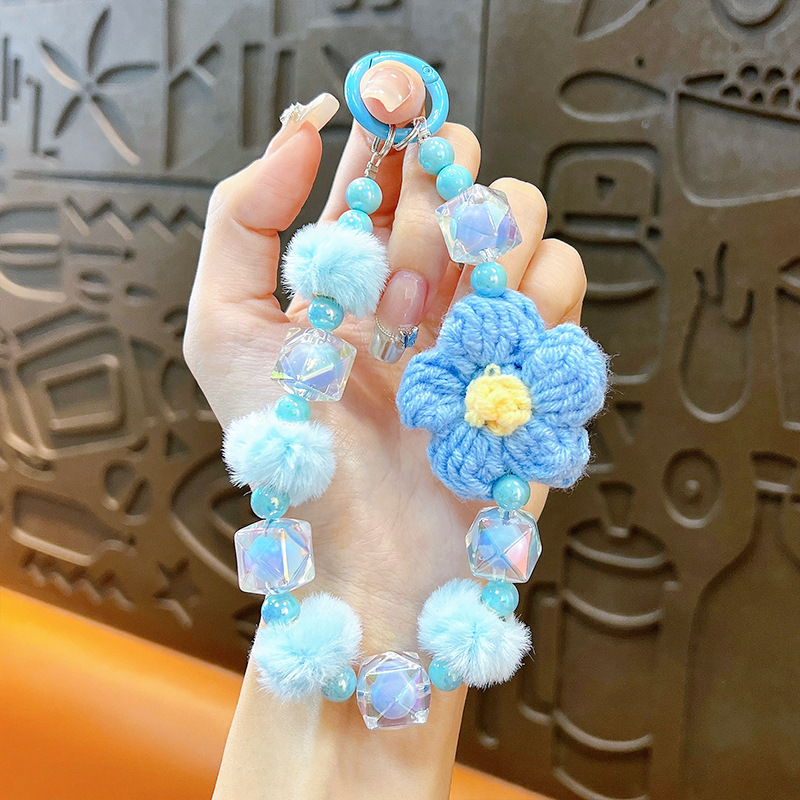 Flor de lana cuentas de otoño y invierno cadena de llaves de teléfono móvil cuentas de lana pulseras bolsos colgantes pequeños regalos al por mayor