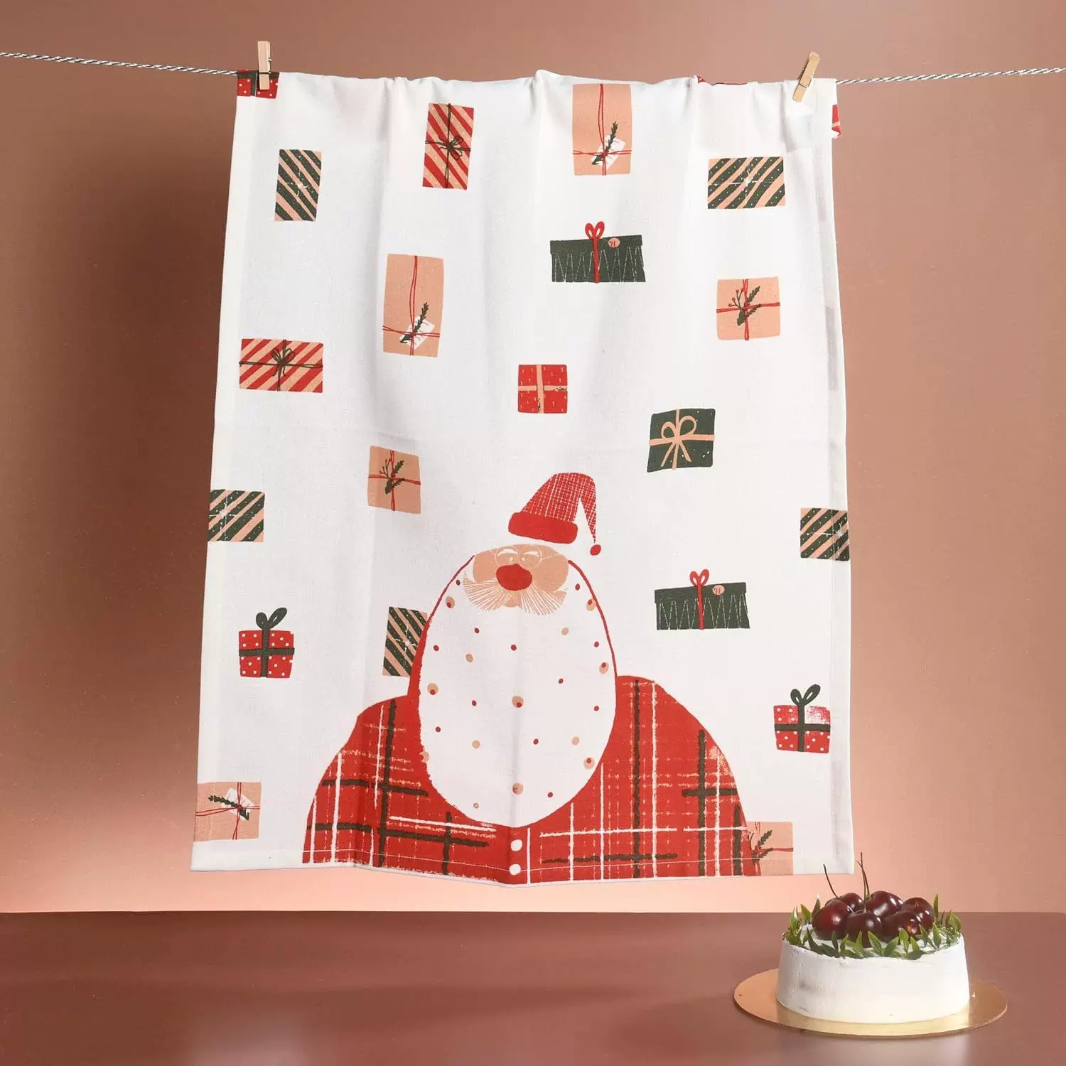 圣诞棉茶巾彩印卡通棉布餐巾厨房洗碗布外贸出口棉茶巾印花厨房巾