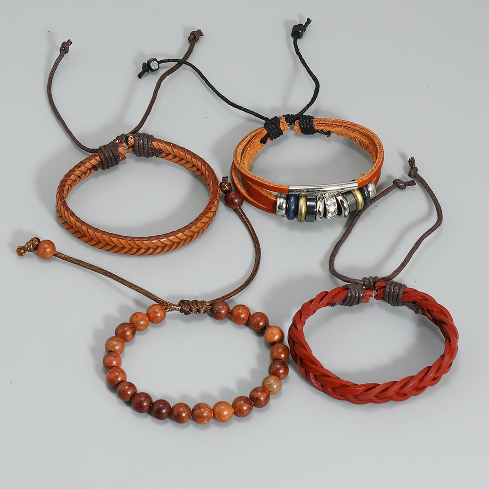 Retro Geometric Pu Leather Wood Plating Unisex Bracelets 1 Set