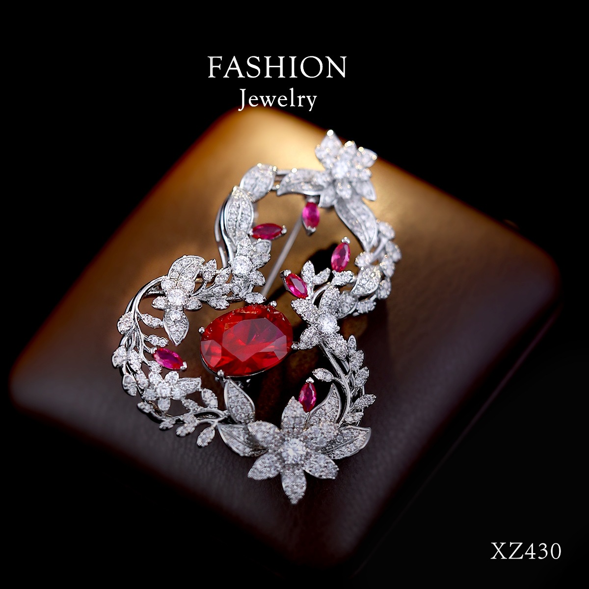 Heavy Jewelry Micro-inlaid Zircon Red Corundum Gourd Corsage Brooch Women's High-end Exquisite Fashion Coat Suit Accessories