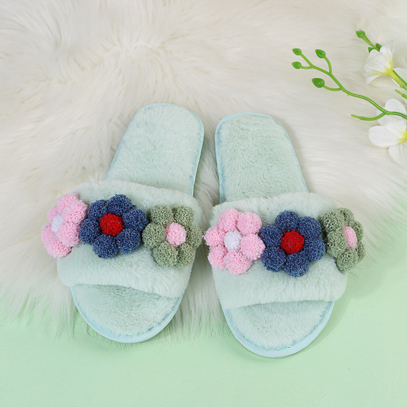 Flat-Bottomed Colorful Flowers Furry Slippers NSKJX104840