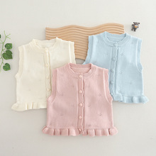 一件代发新款韩版秋装女童毛衣荷叶边针织马甲宝宝儿童毛线背心潮