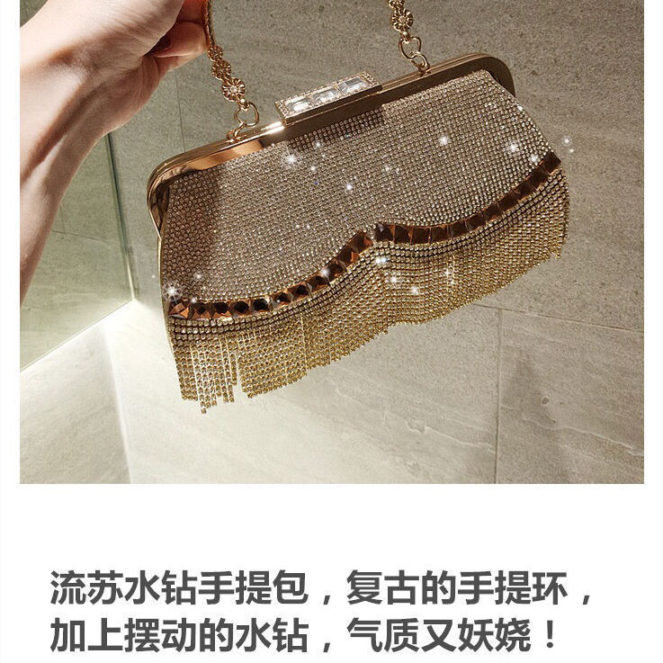 New Handmade Rhinestone Tassel Pearl Evening Bag For Women, Small Formal Clutch Handbag And Crossbody Party Bag - Thumbnail 2