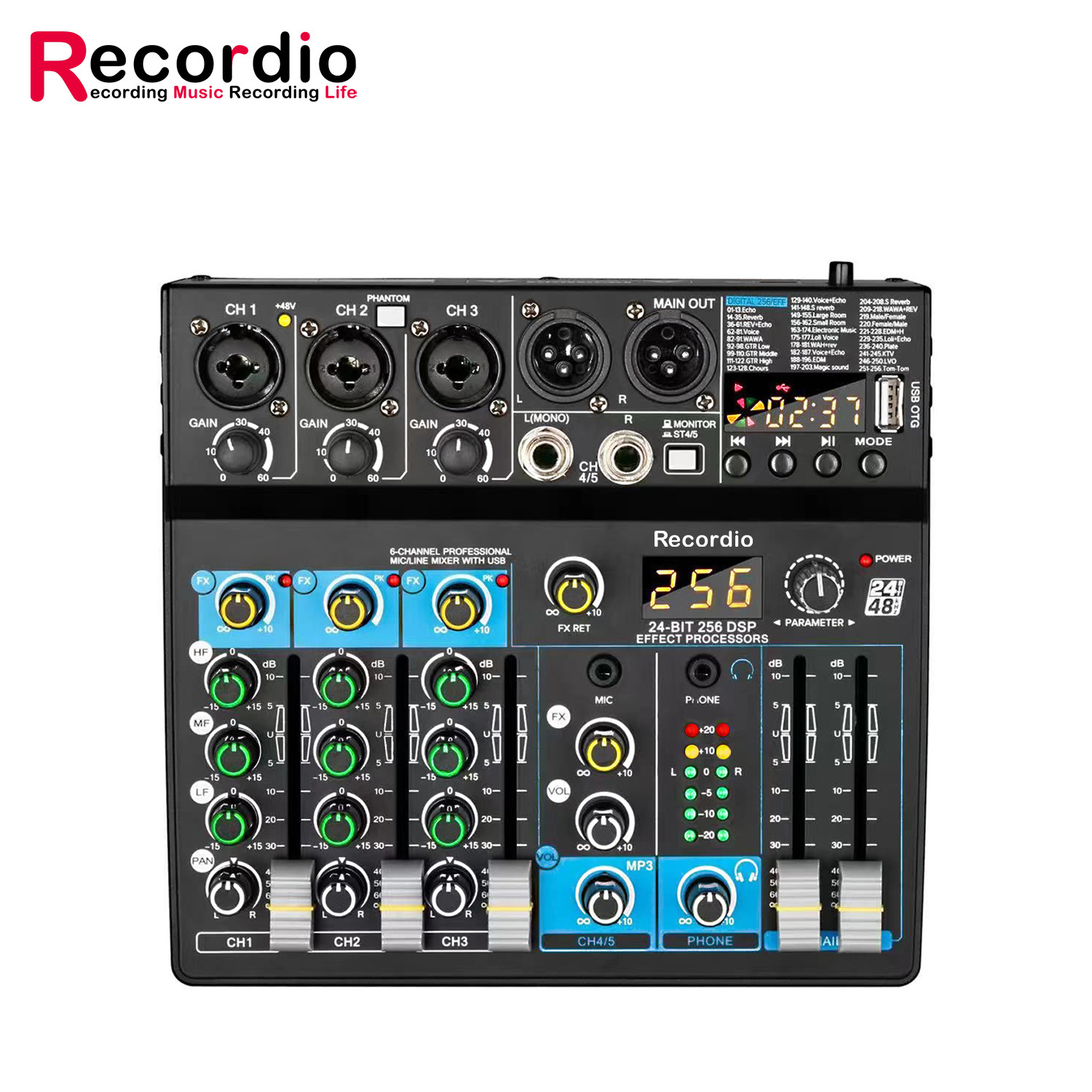 厂家销售4路256效果调音台电脑录音会议家用小型视频会议蓝牙调音