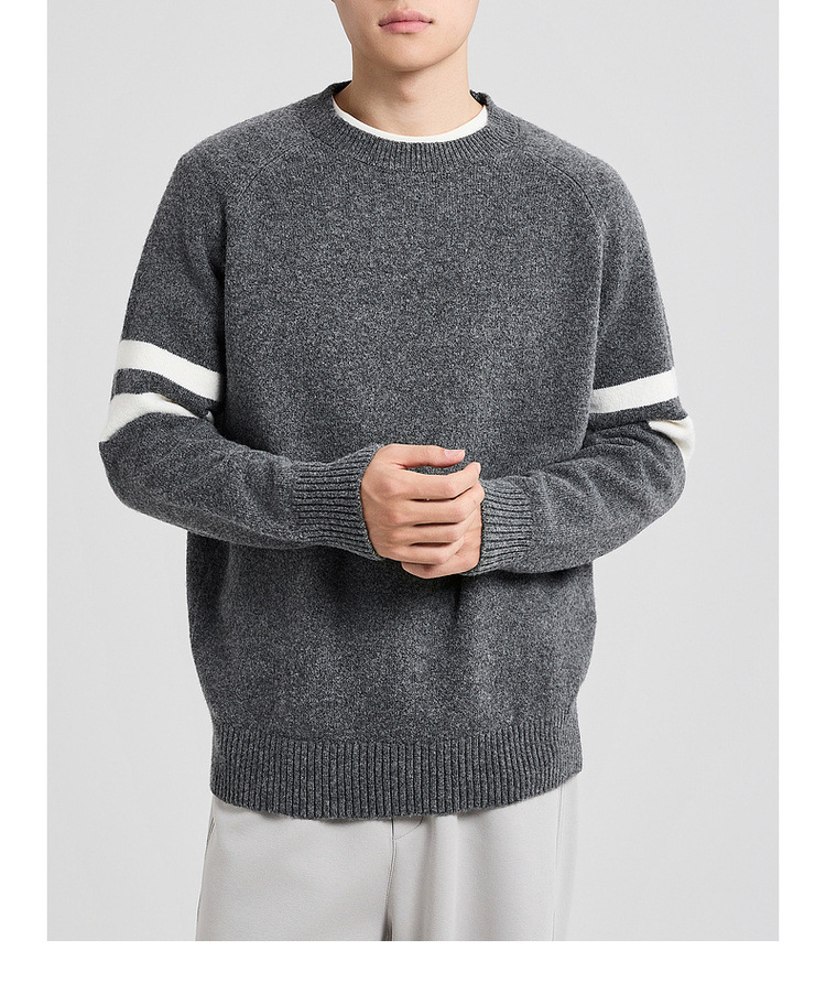 Áo len nam cổ lọ phối sọc tay raglan — Xám hoa đen chi tiết 16