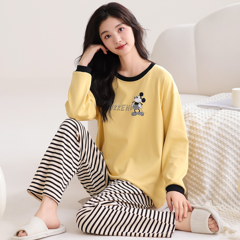 纯棉睡衣少女士春秋季薄款长袖可外穿甜美休闲风初中生家居服套装