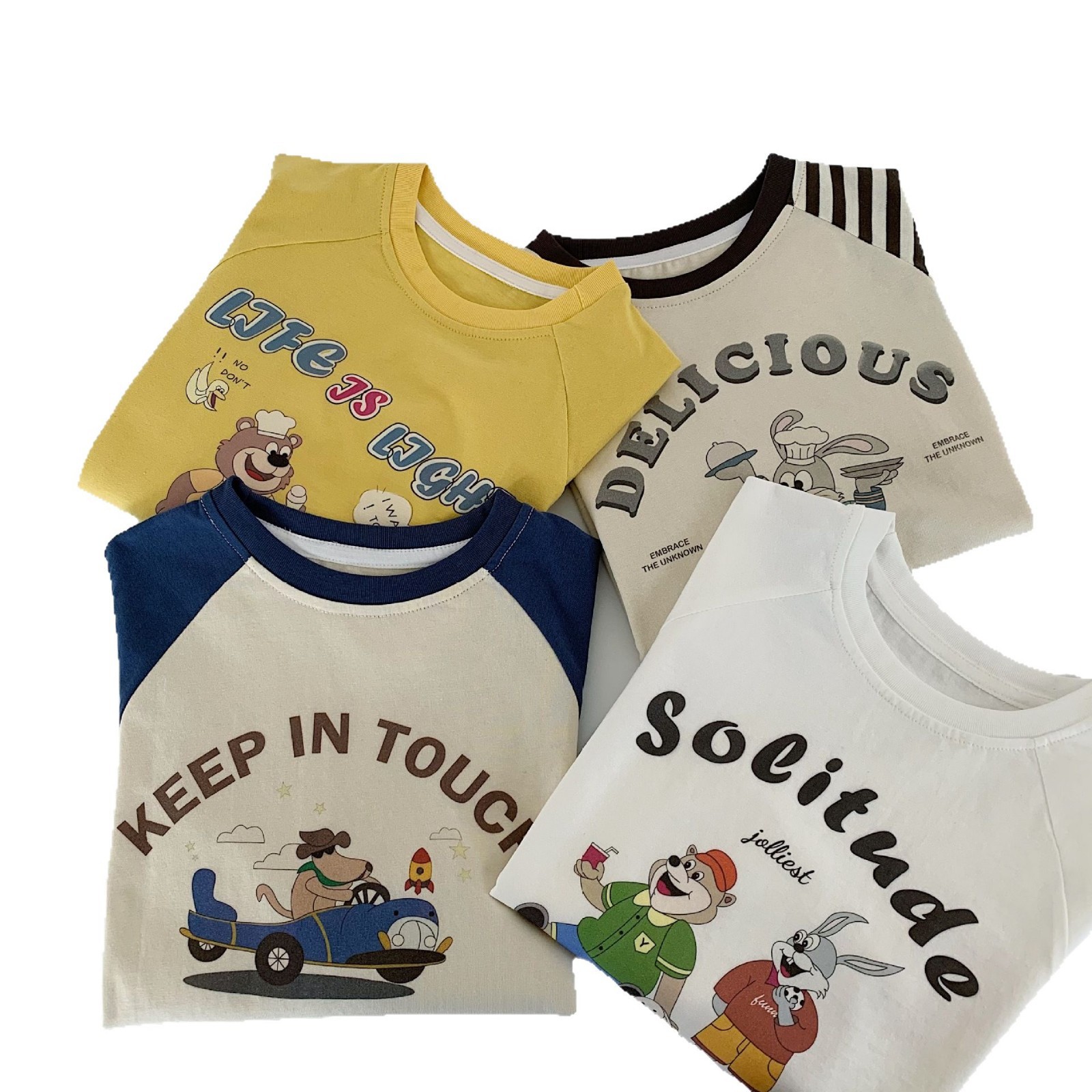 Camiseta infantil Mai Bao 2025 otoño lindos pantalones de primavera y otoño de cuello redondo impresión de dibujos animados de manga larga casual t