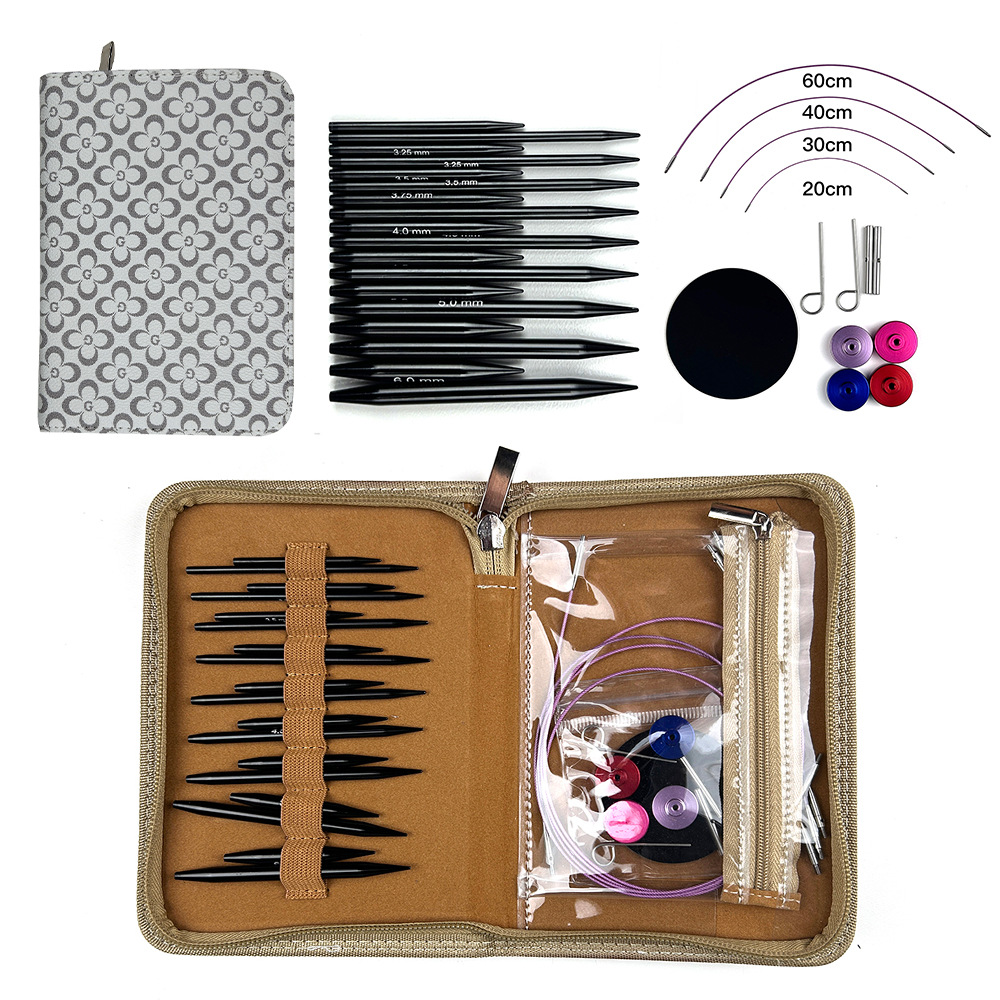 Herramientas de tejido transfronterizas de alúmina negra aguja de manguita desmontable aguja de manguita 5 + 8 aguja de manguita un conjunto de 9 paquetes de PU